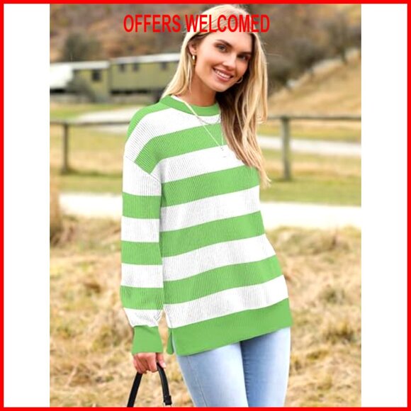 Lightweight Oversized Sweater Crew Neck Long Sleeve Pullover Rib Knit Blouse - Picture 4 of 7